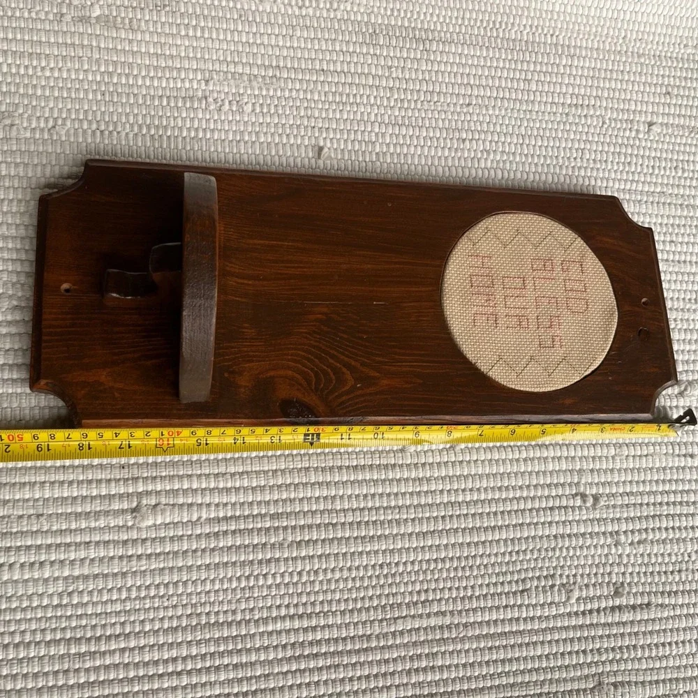Vintage Wood Wall Plaque God Bless Our Home Cross Stitch Sconce Shelf Rustic